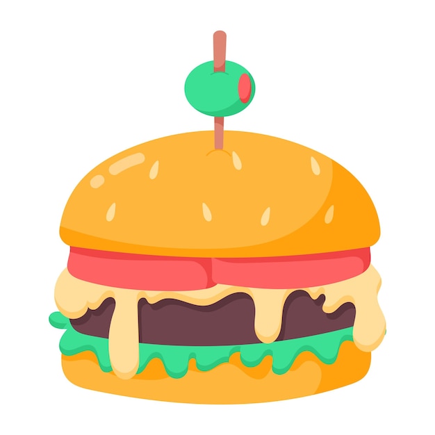 Vector a hamburger with a green toothpick on top.