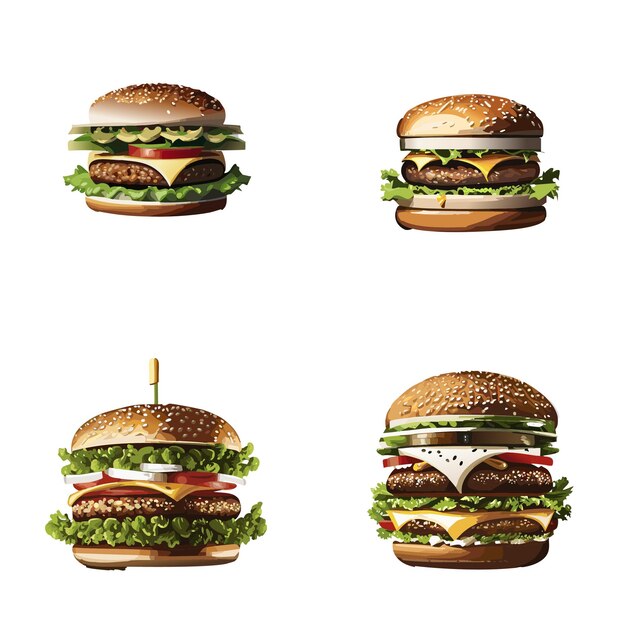 Vector hamburger with a knife and fork on a white backgroundillustration of big burger with tomato and onio