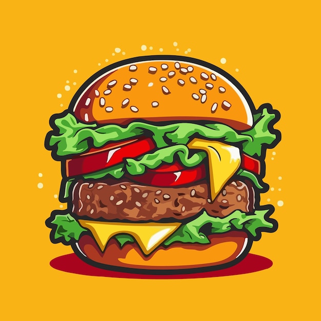 Vector a hamburger with lettuce and tomato on it.