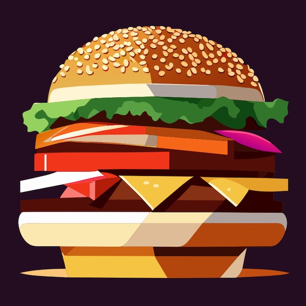 Vettore illustrazione vettoriale di un pasto fast food hamburger con carne e formaggio