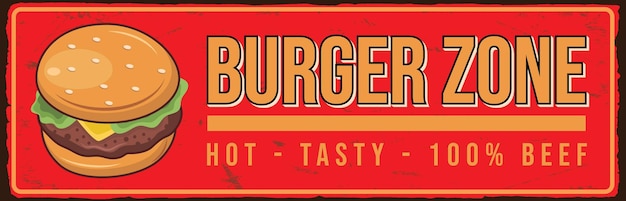 Hamburger zone roestige metalen plaat retro poster vector ontwerp