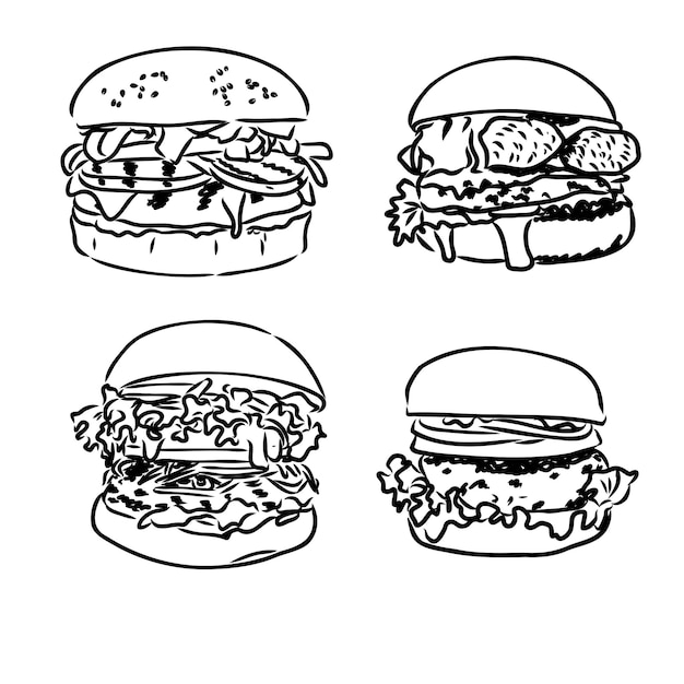 Hamburger zwarte omtrek schets vintage stijl vectorillustratie
