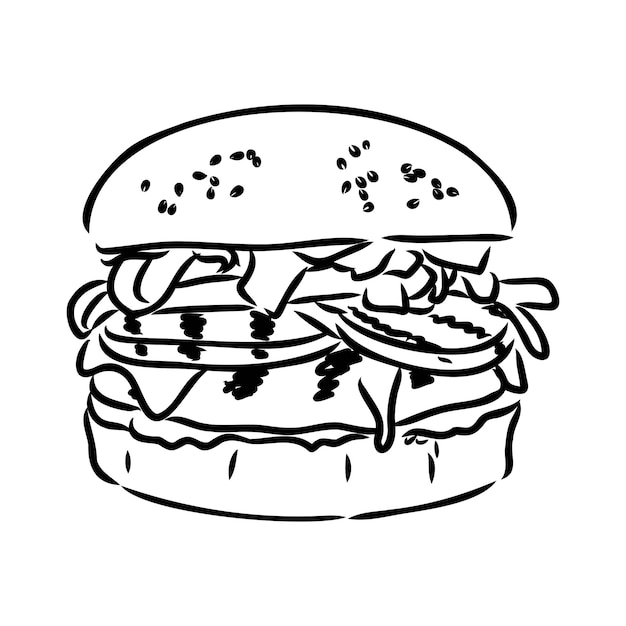 Hamburger zwarte omtrek schets vintage stijl vectorillustratie