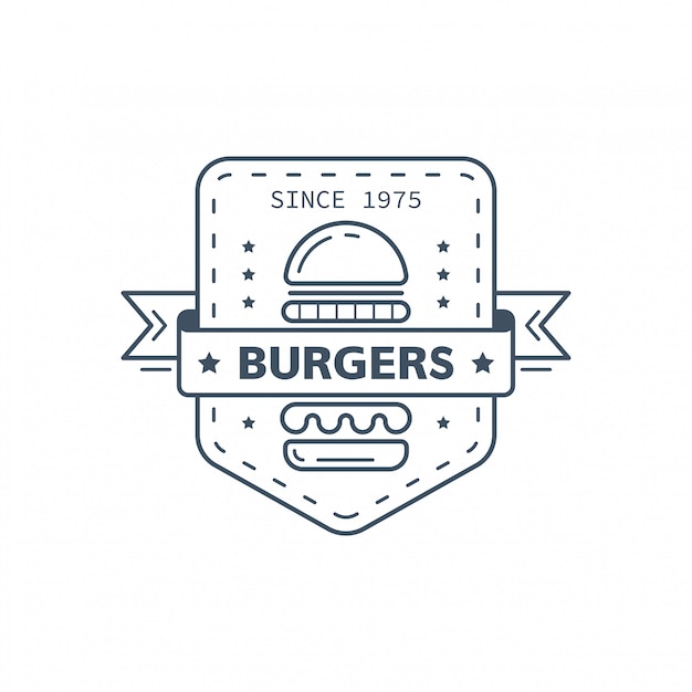 Hamburgers badge ontwerp, lijn kunst vectorillustratie