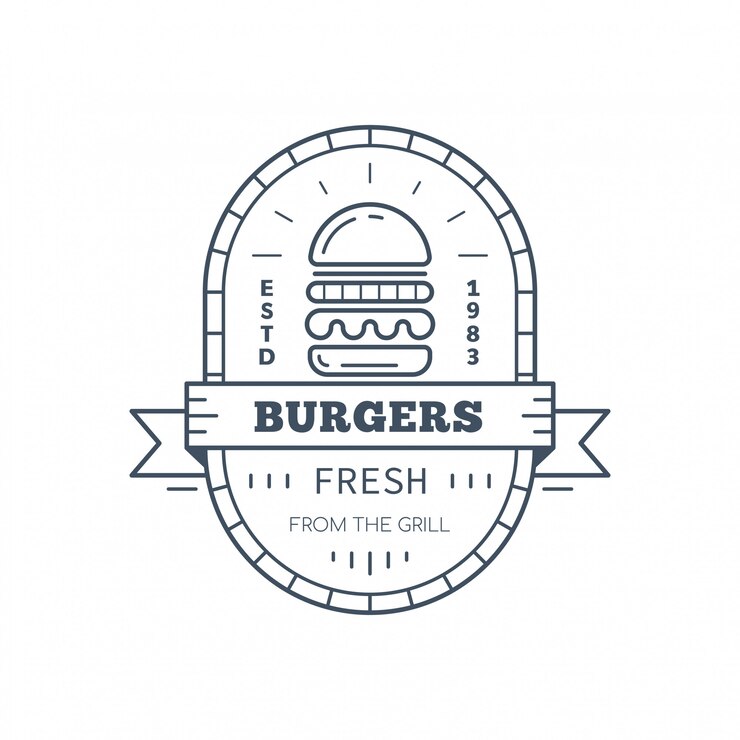 Hamburgers badge ontwerp, lijn kunst vectorillustratie