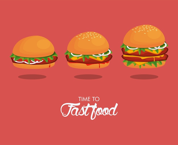 Hamburger dimensioni deliziose icone fast food illustrazione