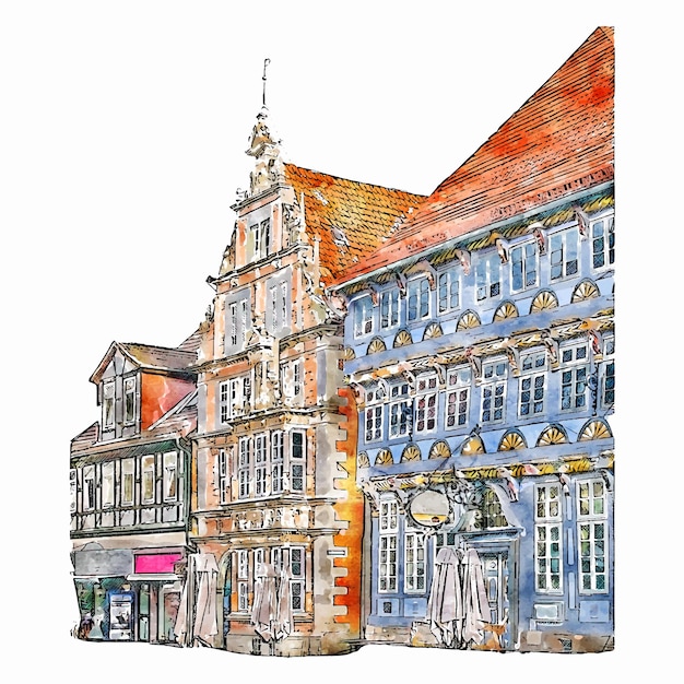 Hameln germany watercolor hand drawn illustration isolated on white background