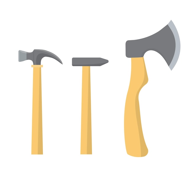 Hamer pictogrammen instellen Drie soorten hamers Hand fix tool vectorillustratie