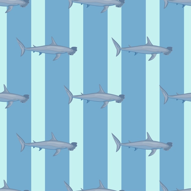 Hamerhaai naadloos patroon in scandinavische stijl. zeedieren achtergrond. vectorillustratie voor kinderen grappige textiel prints, stof, banners, achtergronden en wallpapers.