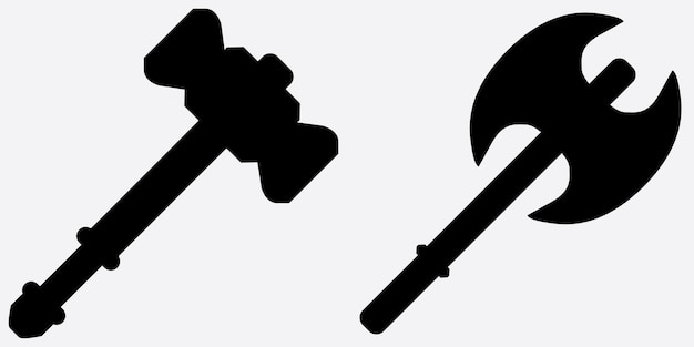 hammer and ax silhouette icon illustration background