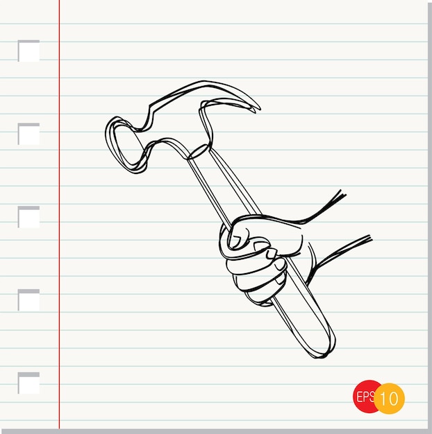 hammer icon in doodle style on paper background vector,vector illustration
