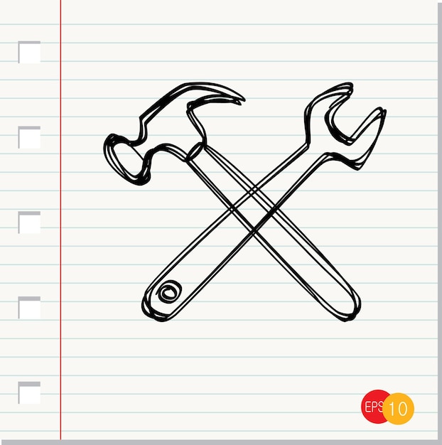 hammer icon in doodle style on paper background vector,vector illustration
