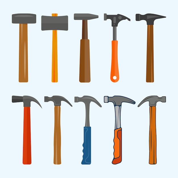 Hammer Illustration And Clip Art Design Set With White Background And Creative Design