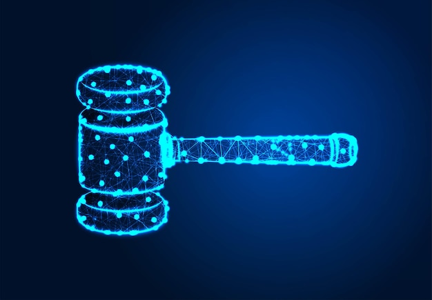 Vector hammer law gavel abstract low poly designs from line and dot wireframe vector illustration