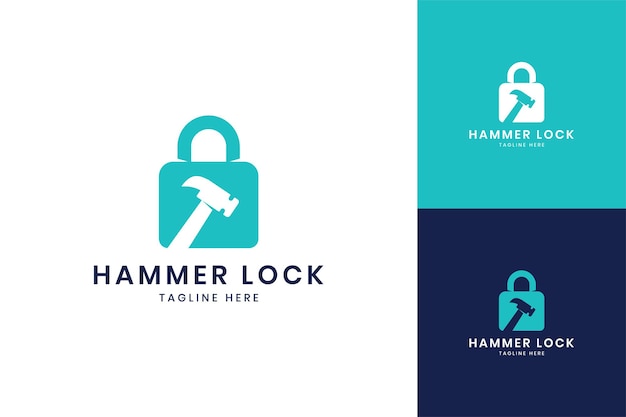 Hammer lock negative space logo design