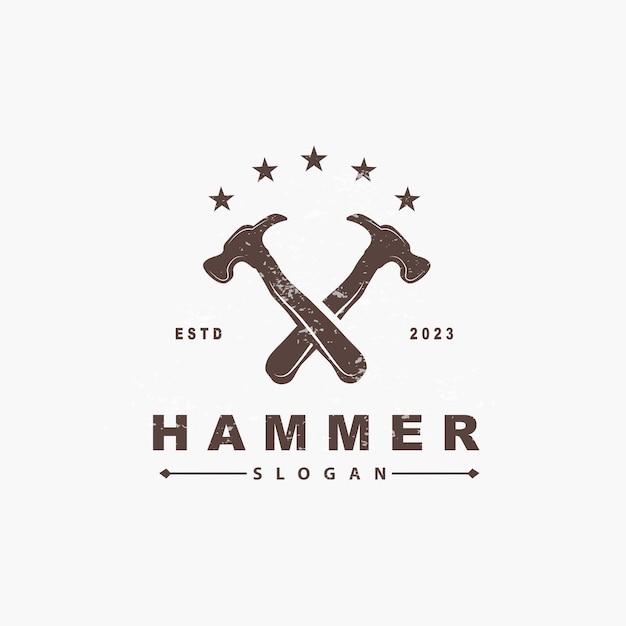 Логотип Hammer Builder Инструменты Вдохновение Дизайн Вектор Винтаж Плотничество и механика Иллюстрационный шаблон