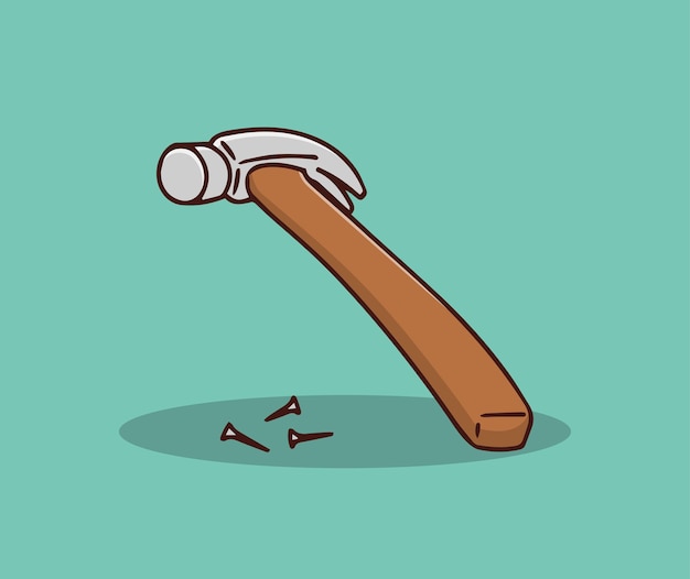 Vector hammer and nails hand drawing illustration