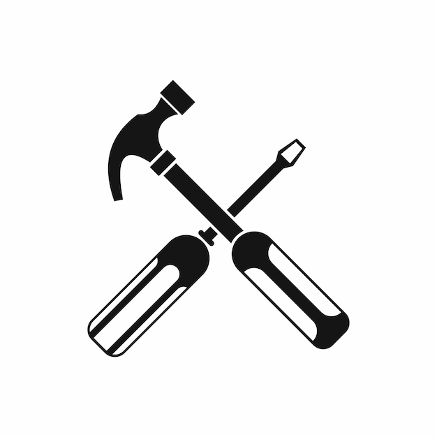 Hammer and screwdriver icon in simple style isolated on white background Tool symbol