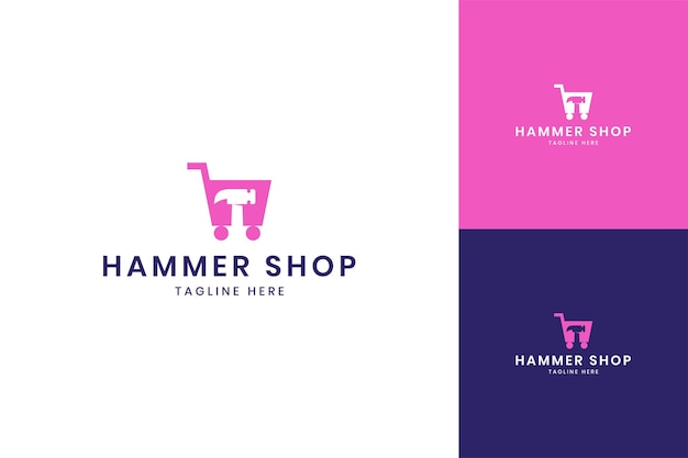 Hammer shop negative space logo design