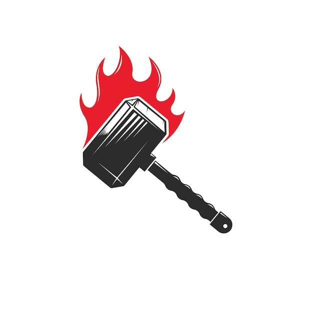 Hammer thor burning  vector illustration concept design template