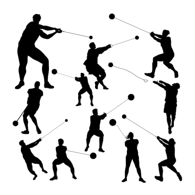 Hammer thrower athlete silhouettes