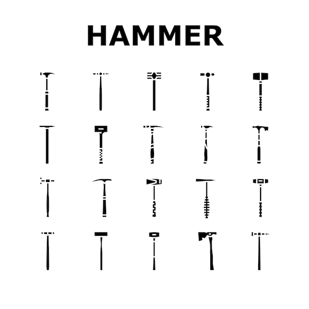 Hammer tool construction icons set vector