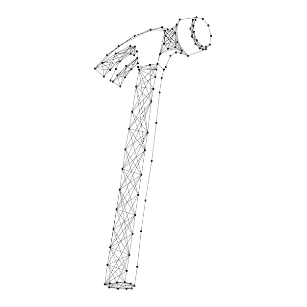 Premium Vector Hammer tool for hammering nails from abstract futuristic polygonal black lines