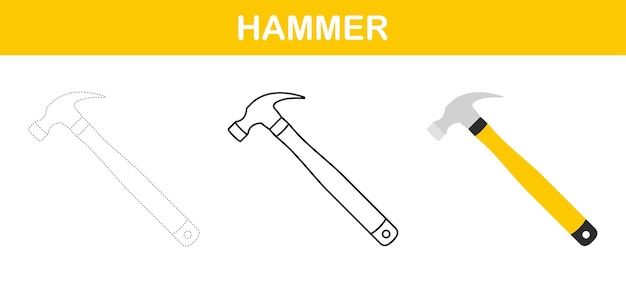 Hammer tracing and coloring worksheet for kids