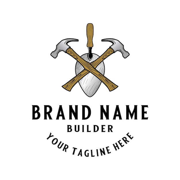 hammer and trowel vector logo design.