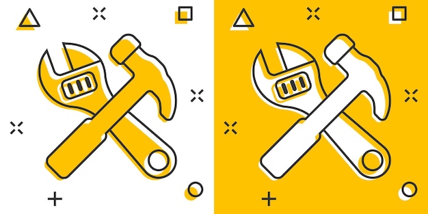 Vector hammer with wrench icon in flat style work instrument vector illustration on white isolated background repair equipment business concept