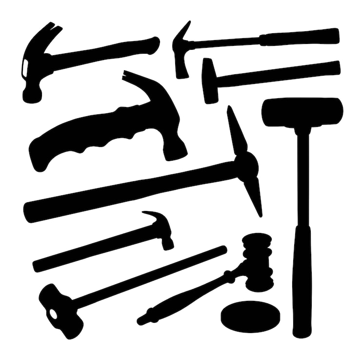 Vector 망치 나무와 금속 소재 실루엣