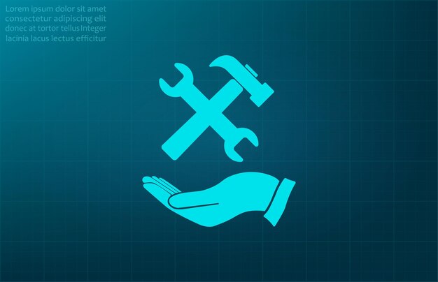 Hammer and wrench on hand settings and repair symbol vector illustration on blue backgroundEps 10