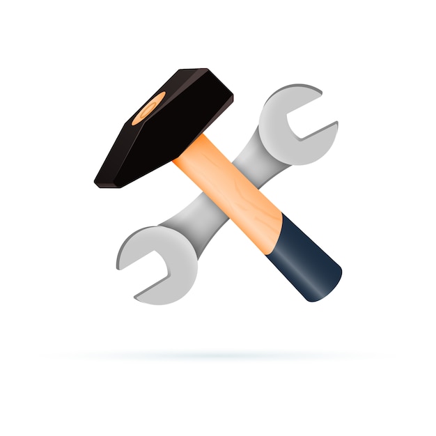 Hammer and wrench isolated . Vector illustration.