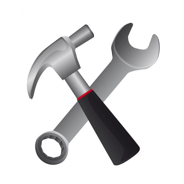 Hammer and wrench isolated over white