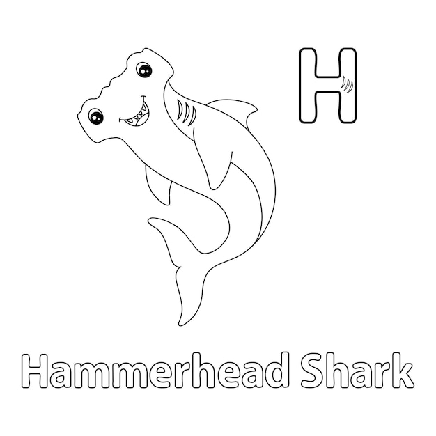 Hammerhead Shark Alphabet ABC Coloring Page H