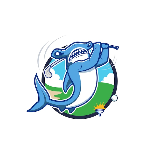 Vector hammerhead shark golf mascot