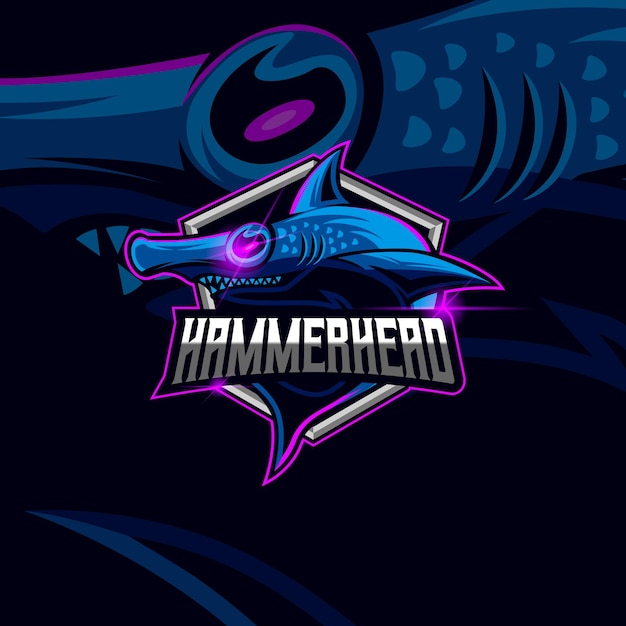 Hammerhead Shark Head Esport logo design template