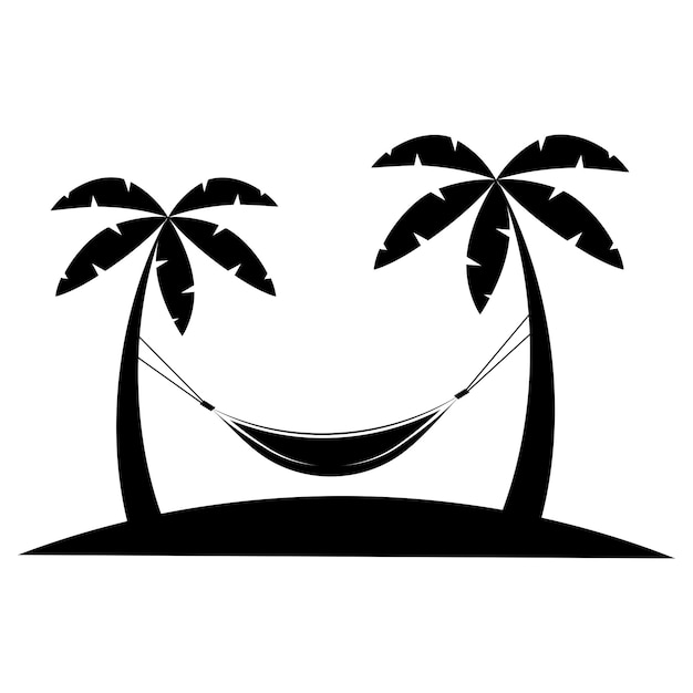 Vector hammock icon in glyph style hammock between palm trees in black color palm trees on the beach