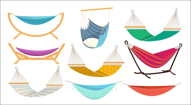 Hammock. relax time in outdoor decorative colorful fabric hammock hanging swing comfortable rest place . illustration hammock swing, relax comfortable swinging bed