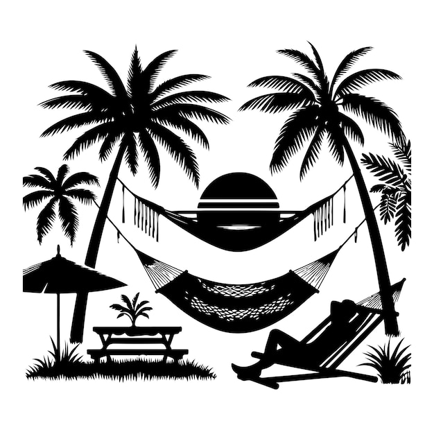 Vector hammock set silhouette vector illustration