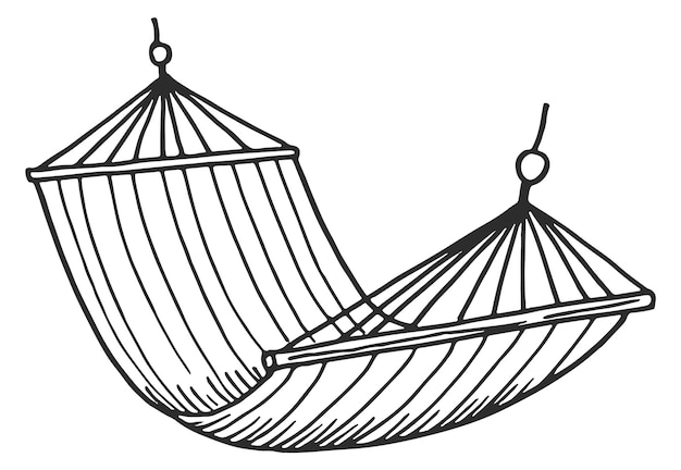 Hammock sketch Hanging striped fabric bed icon