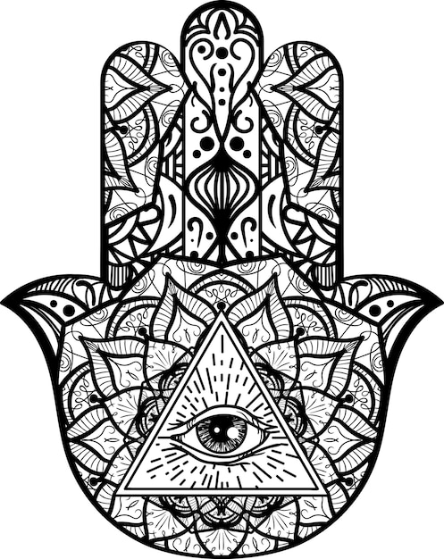 Hamsa All Seeing Eye-symbool in menselijke palm