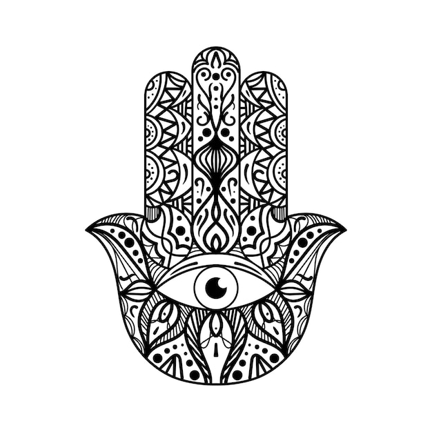 Hamsa 파티마 손 흑백 그림