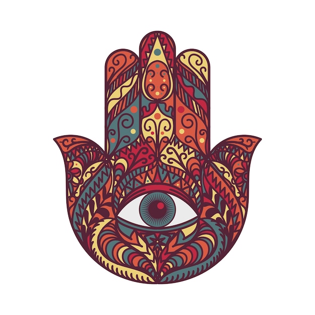 Hamsa fatima mano tradizione amuleto simbolo colorato