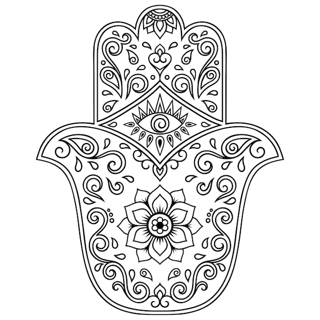 Hamsa hand drawn symbol with flower