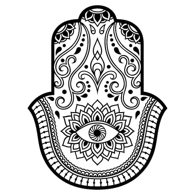 Hamsa 꽃과 함께 그려진 된 기호 손.