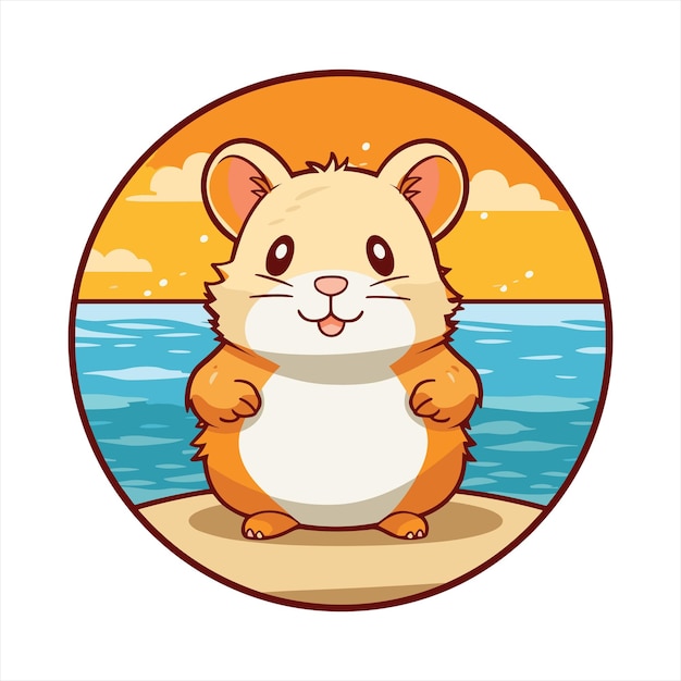 Hamster Cute Funny Cartoon Kawaii Colorful Watercolor Beach Summer Animal Pet Sticker Illustration