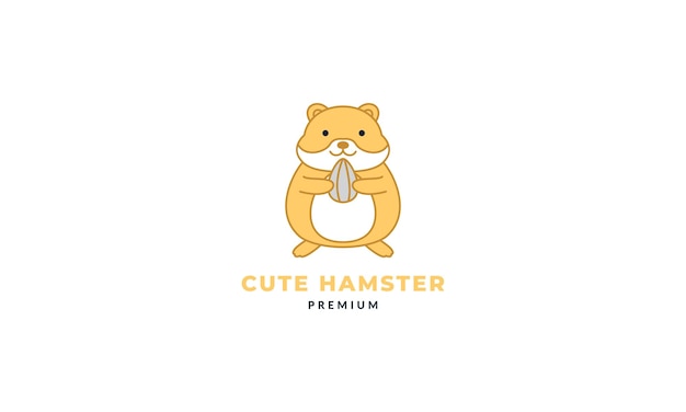 Hamster pet with sunflower seed cute cartoon logo icon illustration vector