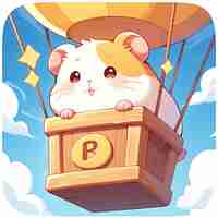 Vector a hamster riding a hot air balloon cartoon style