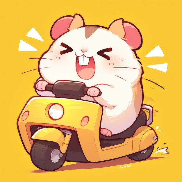 A hamster riding a scooter cartoon style